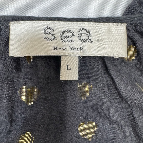 SEA New York Womens Large‎ Blouse Top Laura Long Sleeve Boho Femme Black Gold - Picture 10 of 16